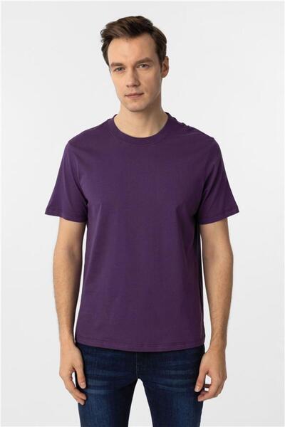 SÜVARİ Koyu Lila Regular Düz Bisiklet Yaka Tişört