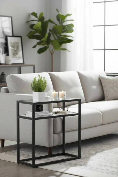 TOLIAHOME Modern Metal İskeletli Temper Camlı 2 Katlı Dikdörtgen Yan Sehpa Ko...