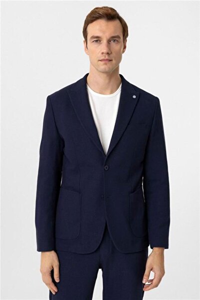 SÜVARİ Lacivert Slim Desenli Mono Yaka 6 Drop Takım Elbise