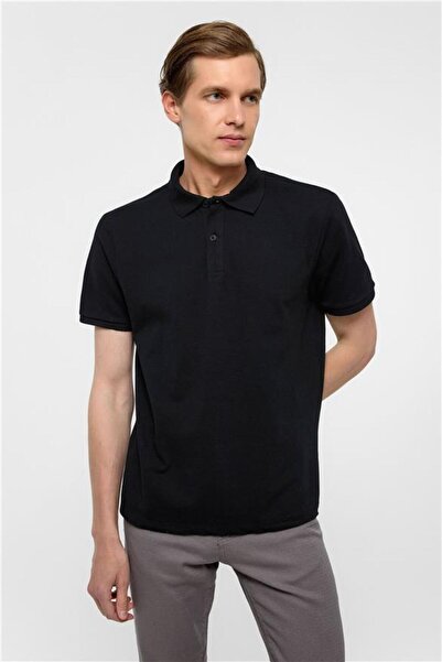 SÜVARİ Siyah Regular Armürlü Polo Yaka Tişört