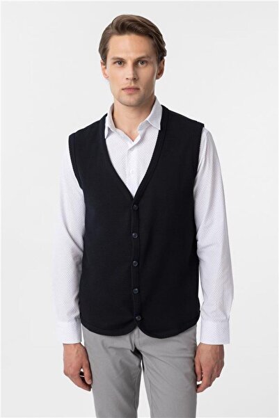 SÜVARİ Lacivert Regular Kapitone V Yaka Yelek