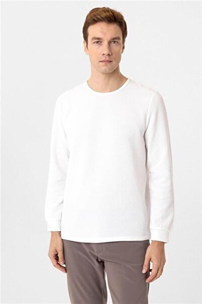 SÜVARİ Beyaz Slim Armürlü Bisiklet Yaka Triko