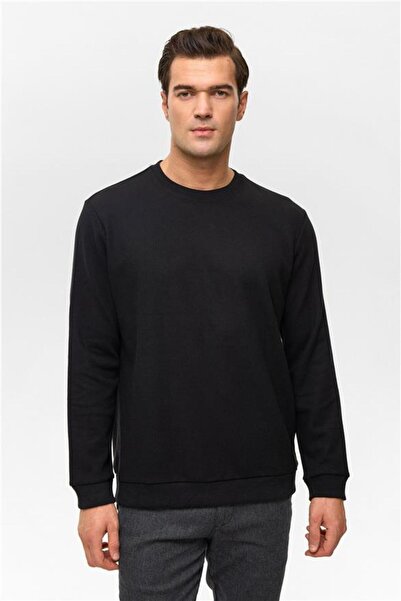 SÜVARİ Siyah Regular Düz Bisiklet Yaka Sweatshirt
