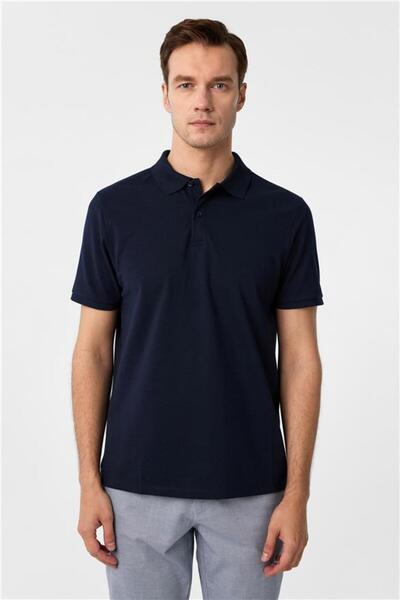 SÜVARİ Lacivert Regular Armürlü Polo Yaka Tişört