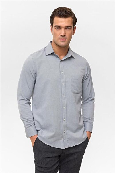 SÜVARİ Lacivert Regular Desenli Klasik Yaka Gömlek