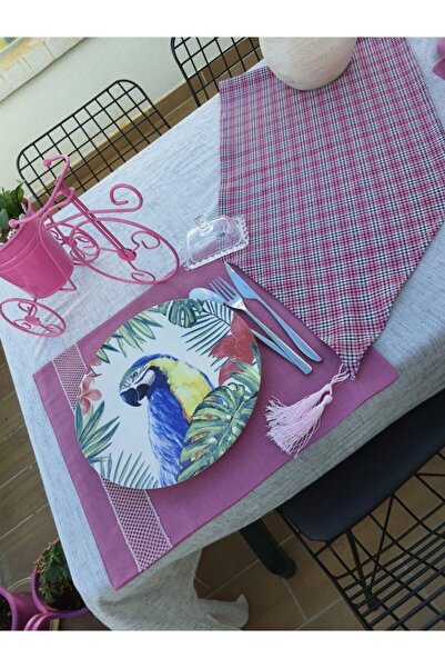 Gönülden Tasarım Roze prugasti set od 62 dela Podmetač Karirano Stolni raner