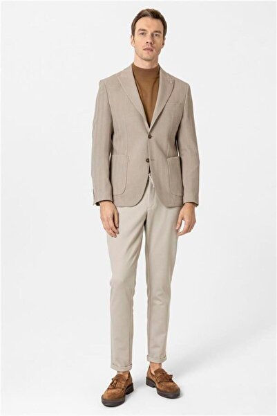 SÜVARİ Bej Slim Düz Sivri Yaka 6 Drop Ceket