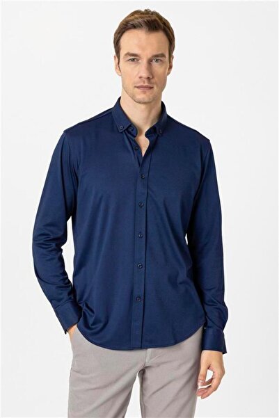 SÜVARİ Manşetli Slim Armürlü Gömlek