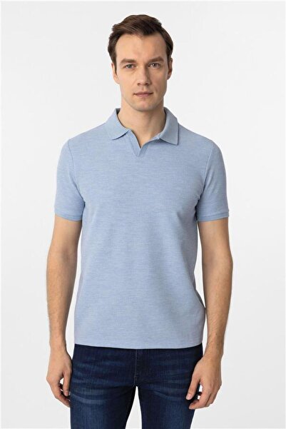 SÜVARİ Mavi Slim Armürlü Polo Yaka Tişört