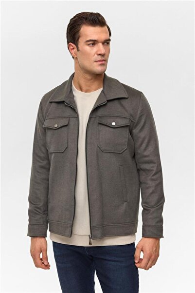 SÜVARİ Haki Slim Düz Sivri Yaka Mont