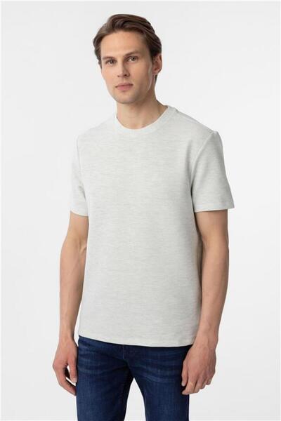 SÜVARİ Yeşil Regular Armürlü Bisiklet Yaka Tişört