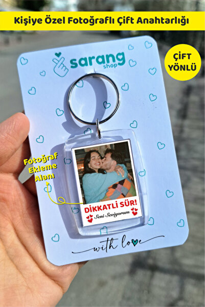 SARANG Kişiye Özel - Dikkatli Sür Yazılı Fotoğraflı Çift Taraflı Hediye Anahtarlık