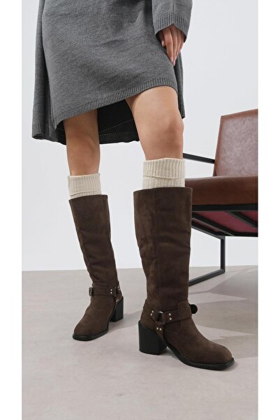 Mio Gusto Willow Brown Blunt Toe Biker Boots