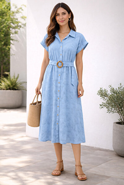 AYHAN Rochie Brode căptușită cu centură cu nasturi