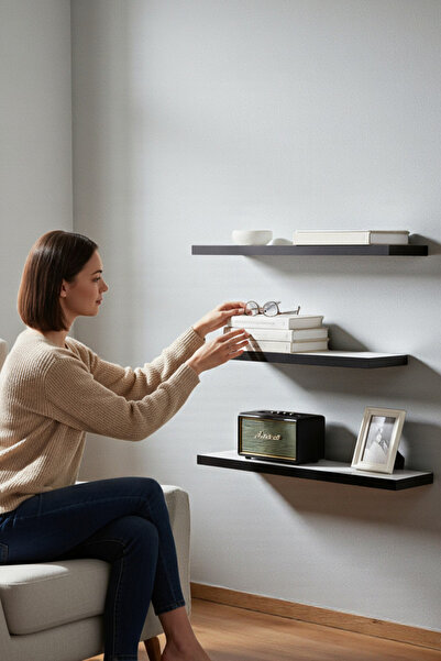 SürLaz 3'Lü Duvar Rafı Uçan Raf 45x11 Dekoratif Raf