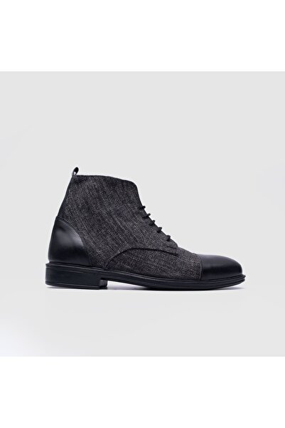 TOGO Siyah Hakiki Deri & Kanvas Erkek Klasik Bot [051862]