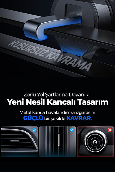 woyax Magsafe Mıknatıslı Kablosuz Şarjlı Kancalı Led Araç Içi Telefon Tutucu Araba Telefon Tutacağı iPhone