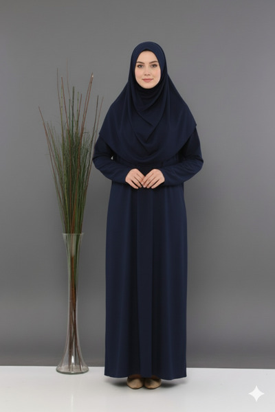 Asgard Tesettür Namaz Elbisesi Tek Parça Boydan Giymeli Namaz Elbisesi Lacivert