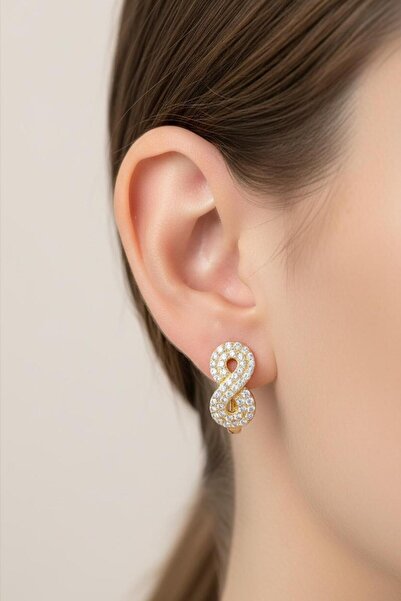 Çgk Çiğdem Gürel Kuyumculuk ÇGK 14 Ayar Altın Kadın Sonsuzluk Motifli J Küpe