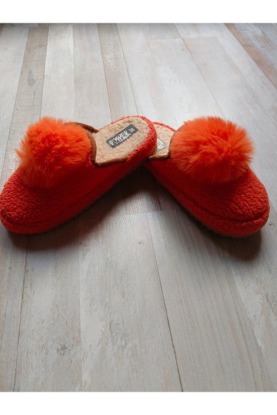KMS HOME Orange Women's House Slippers Pompom Guest Slippers