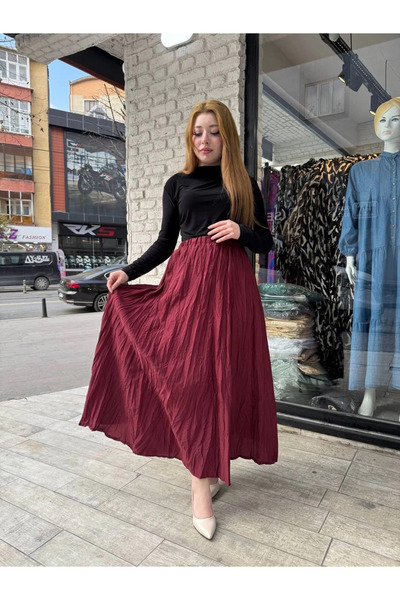 Zerenyus Women's Elastic Waist Comfortable Crochet Skirt Burgundy