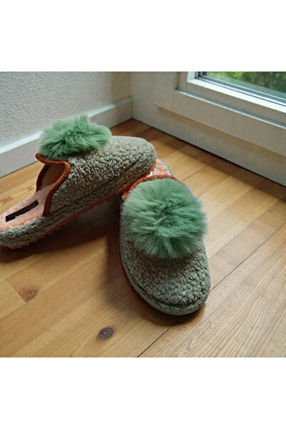 KMS HOME Yeşil Kadın Ev Terliği Kışlık Terlik