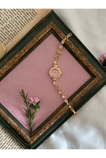 chaoyada Pembe Çiçek Taş Kordon Pembe Vintage Saat Yılbaşı Hediye