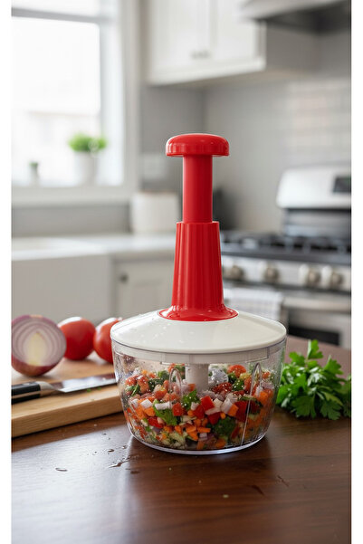 Saban مفرمة يدوية بثلاث شفرات - مفرمة وقطاعة الخضار والفواكه باللون الأحمر