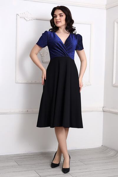 Rokka Moda Pileli Kruvaze Simli Midi Elbise