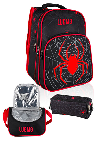 LUGMO Set de 3 genți negre pentru școală primară pentru băiat - căptușite și păianjen