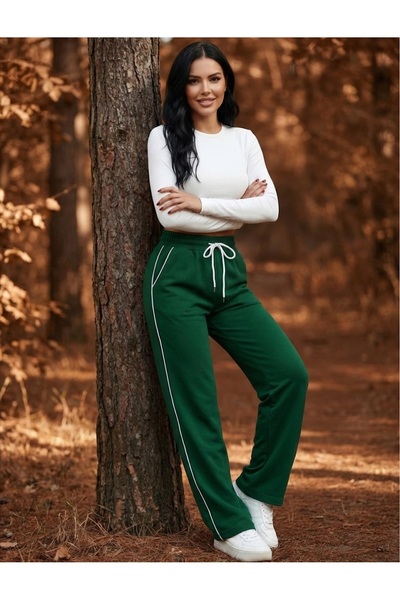 Miyalon Γυναικείο παντελόνι με ελαστική μέση με ρίγες στο πλάι και τσέπες, μαύρο unisex φαρδύ παντελόνι με φαρδύ πόδι