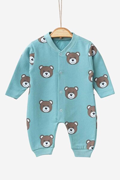 dinamik çocuk ثوب فضفاض للأطفال للجنسين - طباعة الدب، 100% قطن، مرن، 1-3-6 أشهر