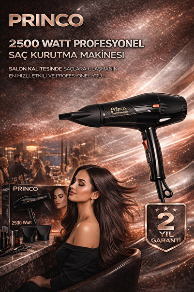Princo Fön, Şekillendirme ve Saç Kurutma Makinası 2400 W 2 Kademeli Ayar Siyah Pr-902