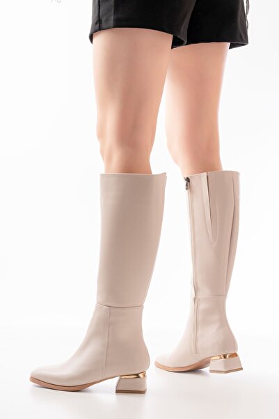 Zerenyus ZRİN-505 Premium Μπεζ Γυναικείες Μπότες με Τακούνι και Φερμουάρ για ...