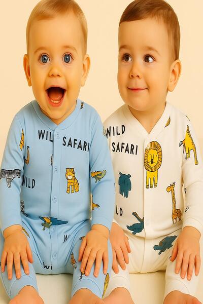 dinamik çocuk Bebek Tulum 2li Set-(2adet Tulum) Büyük Kalp Baskılı Çıtçıtlı T...