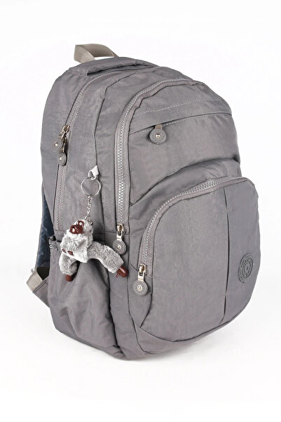 LUGMO Klinkır Okul Çantası Leptop Yuvalı Su Geçirmez Astarlı Lise Ortaokul Çantası Gri