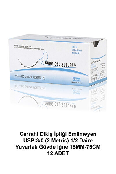 ATEL-SAN Cerrahi Dikiş İpliği Emilmeyen USP:3/0 (2 Metric) 1/2 Daire - Yuvarl...