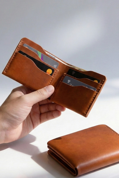 luvo Gerçek Deri Cüzdan El Yapımı Hakiki Premium Deri İtalyan Dikiş 8 Kart Bö...