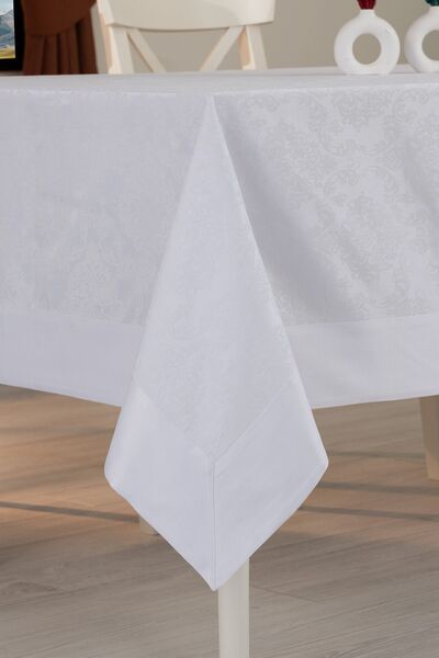 Tropikhome Pamuklu Damask Desen Beyaz Renk Lüks 160x220 Cm Masa Örtüsü