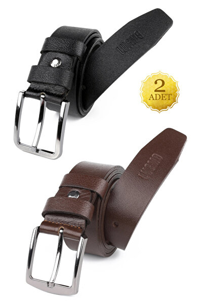 LUGMO 2 Adet Hakiki Deri Erkek Kemer 4 cm Siyah Kahverengi Keten Ve Kot Uyumlu