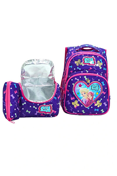 LUGMO Σετ τσάντας γυμνασίου 3 τεμαχίων Τσάντα δημοτικού σχολείου Πλήρως επένδυση με μωβ καρδιά