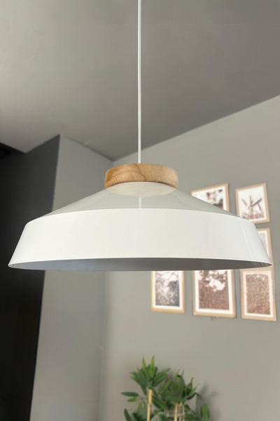 Bamyum Lema Beyaz Tekli Avize Ahşap Rozans Başlık Sarkıt Lamba Restoran Cafe ...