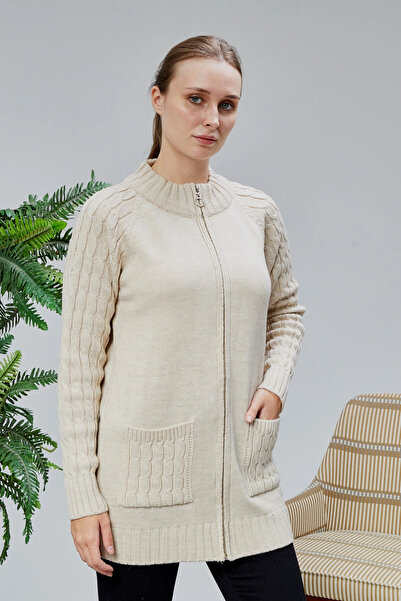 LUGMO سترة نسائية تريكو مع جيب بسحاب مقاس قياسي لون البشرة