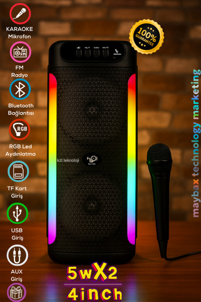 Maybax Bluetooth Hoparlör Parti Hoparlörü Işıklı Ses Bombası Radyo Usb Tf Kar...