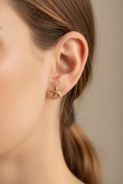 Çgk Çiğdem Gürel Kuyumculuk ÇGK 8 Ayar Altın Deniz Yıldızı Motifli Çivi Küpe