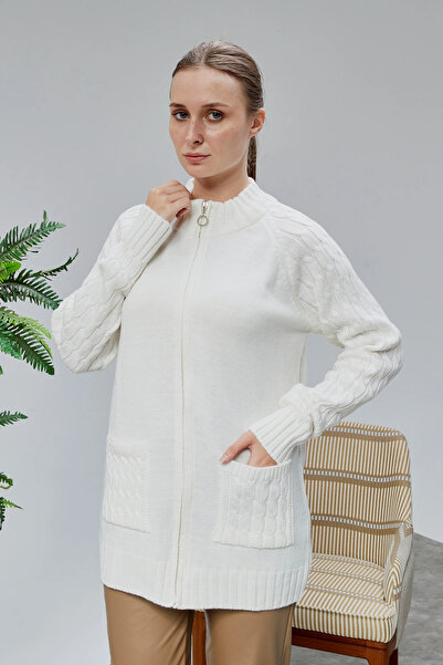 LUGMO سترة نسائية تريكو مع جيب بسحاب مقاس قياسي إكرو