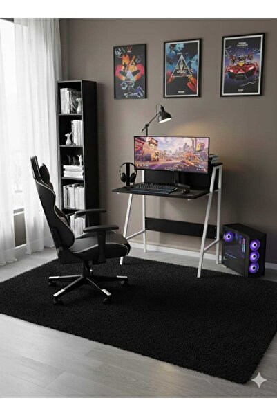 AYZ Piyano Siyah Çalışma Masası Modern Tasarım İç Raflı ve Üst Raflı Çok Amaç...