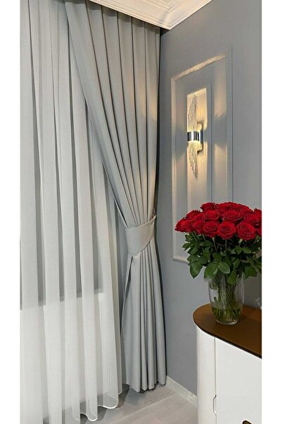 BD beyaz dokuma Açık Gri Pileli Kadifemsi Fon Perde Yüksek Kalite Tek Kanat