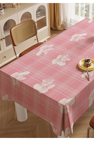 ALAMODECOR Pink Floral Checkered Living Room Kitchen Fabric Tablecloth
