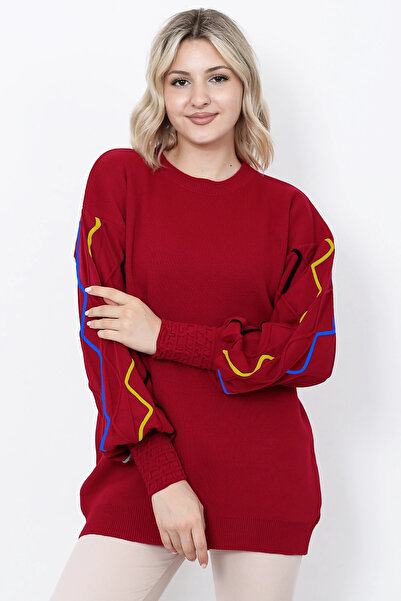 LUGMO Tricotaj de damă Pulover mânecă cu dungi roșii